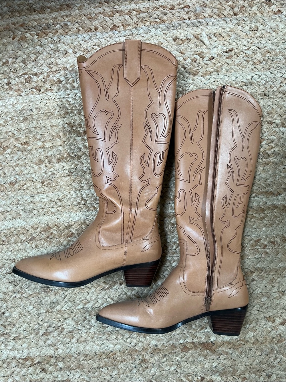 Akepa Tan Leather Knee High Cowboy Boots